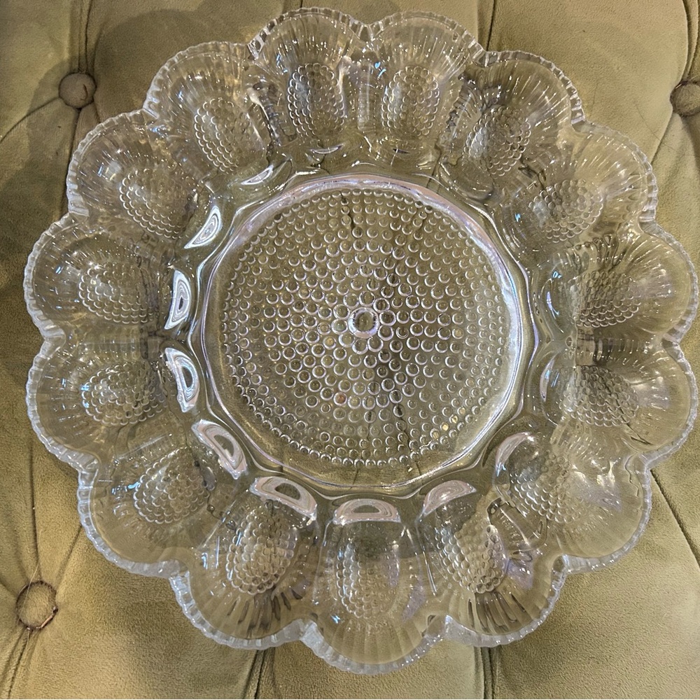 Vintage Indiana Clear Glass Hobnail Deviled Egg Platter